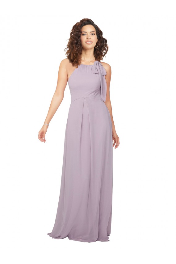 Lueur rose Trapèze Licou Mousseline Longue Robes demoiselle d'honneur Grossiste