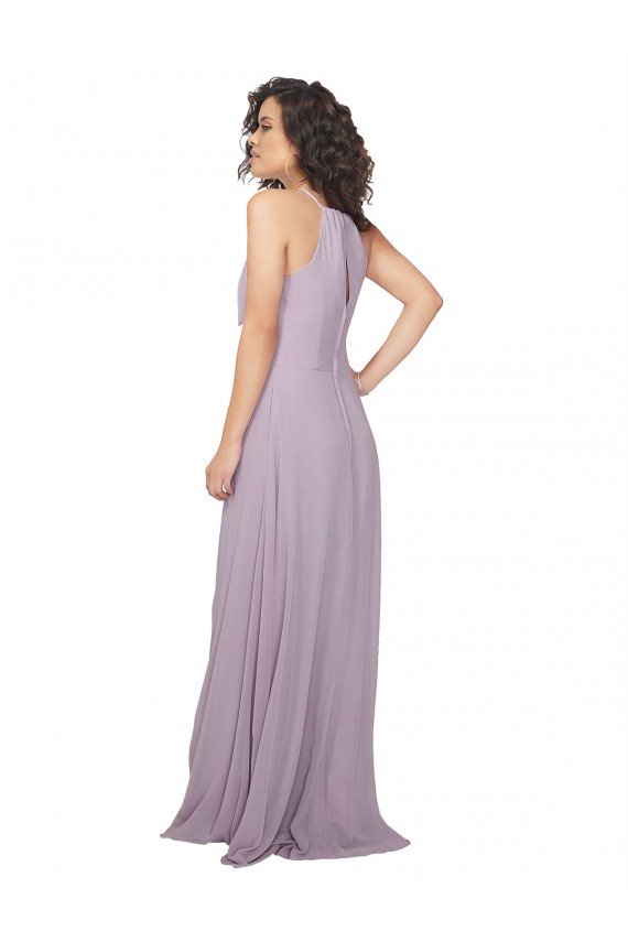 Lueur rose Trapèze Licou Mousseline Longue Robes demoiselle d'honneur Grossiste