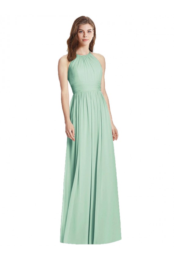 Menthe verte Trapèze Licou Mousseline Longue Robes demoiselle d'honneur Grossiste