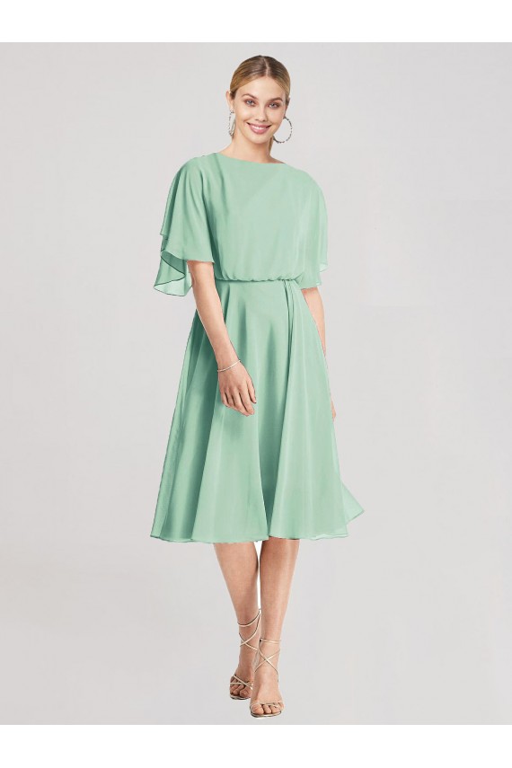 Menthe verte Trapèze Mousseline Courte Robes demoiselle d'honneur Grossiste