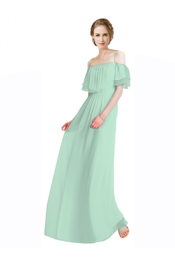 Menthe verte Trapèze Épaule Dénudée Bretelles spaghetti Mousseline Longue Robes demoiselle d'honneur Grossiste