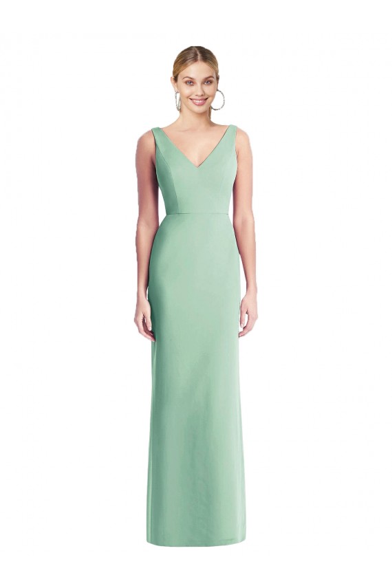 Menthe verte Trompette Col V Mousseline Longue Robes demoiselle d'honneur Grossiste
