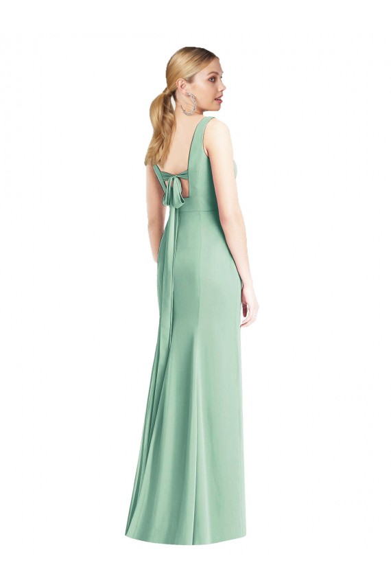 Menthe verte Trompette Col V Mousseline Longue Robes demoiselle d'honneur Grossiste
