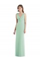 Menthe verte Trompette Col V Mousseline Longue Robes demoiselle d'honneur Grossiste