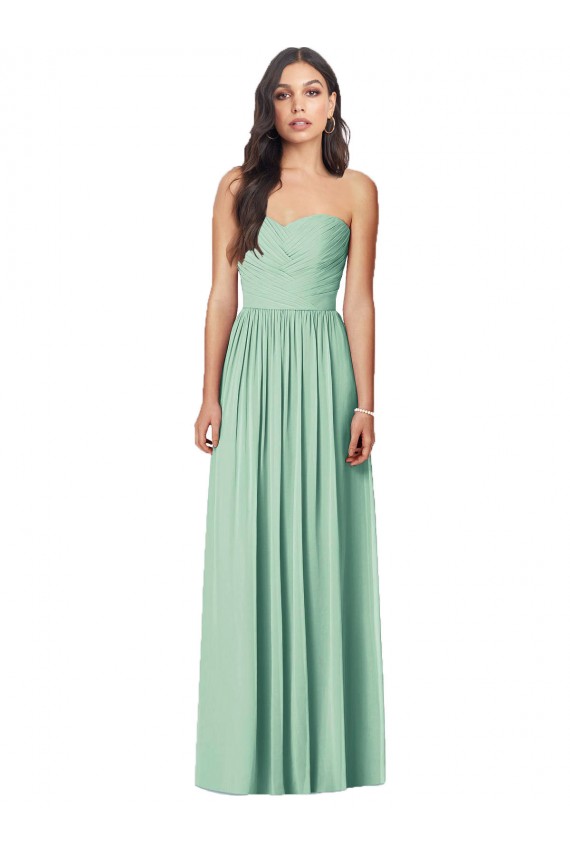 Menthe verte Trompette Sans bretelle Mousseline Longue Robes demoiselle d'honneur Grossiste