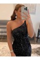 Noir Fourreau Courte Paillettes Velours Courte Robes de bal Grossiste