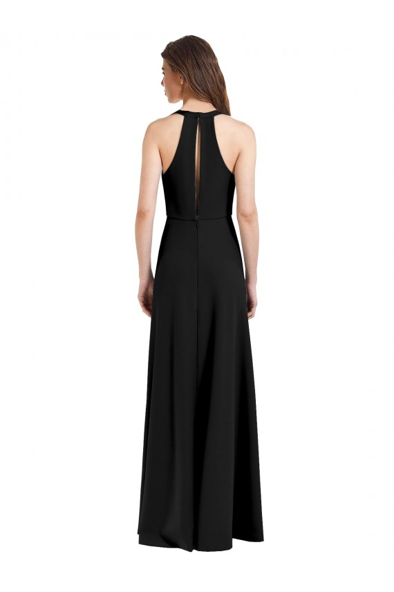 Noir Fourreau Licou Col V Crêpe Stretch Longue Formelles Robes demoiselle d'honneur / Robes de soirée / Robes de bal Grossiste