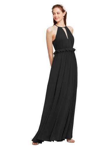 Noir Fourreau Licou Mousseline Longue Robes demoiselle d'honneur Grossiste