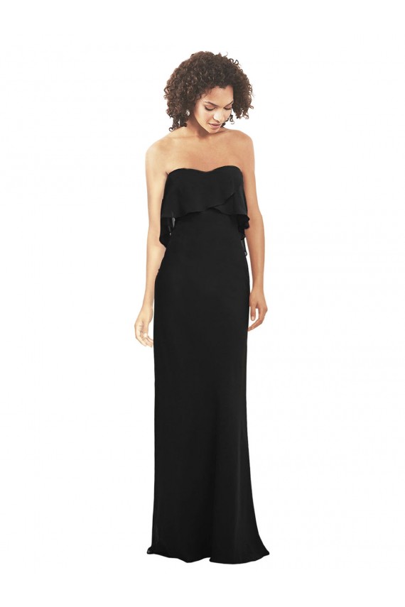 Noir Fourreau Sans bretelle Mousseline Longue Robes demoiselle d'honneur Grossiste