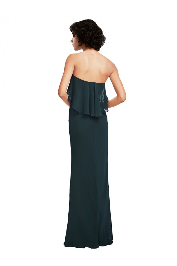 Noir Fourreau Sans bretelle Mousseline Longue Robes demoiselle d'honneur Grossiste