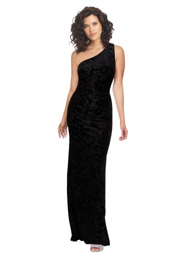 Noir Fourreau Velours Floral Velours Stretch Longue Robes demoiselle d'honneur Grossiste
