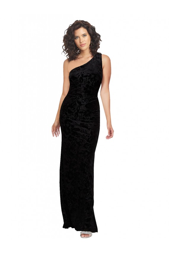Noir Fourreau Velours Floral Velours Stretch Longue Robes demoiselle d'honneur Grossiste