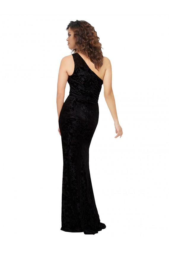 Noir Fourreau Velours Floral Velours Stretch Longue Robes demoiselle d'honneur Grossiste