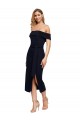 Noir Fourreau Épaule Dénudée Col Carré midi Crêpe Stretch Courte Robes demoiselle d'honneur / Robes de soirée / Robes de cocktail Grossiste