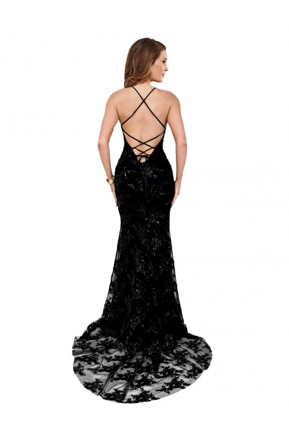 Noir Sirène Col Haut Dentelle Longue Formelles Robes demoiselle d'honneur / Robes de soirée / Robes de bal Grossiste