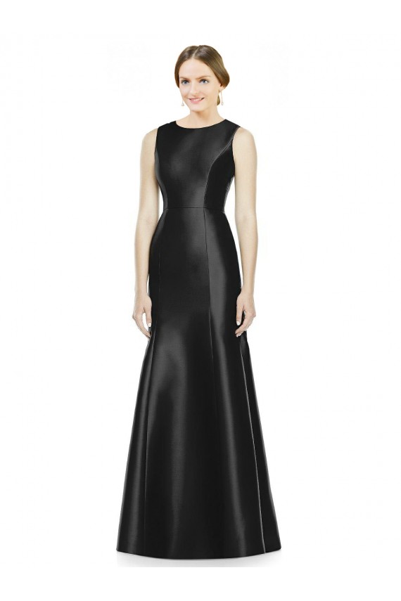 Noir Sirène Col Haut Satiné Longue Robes demoiselle d'honneur Grossiste