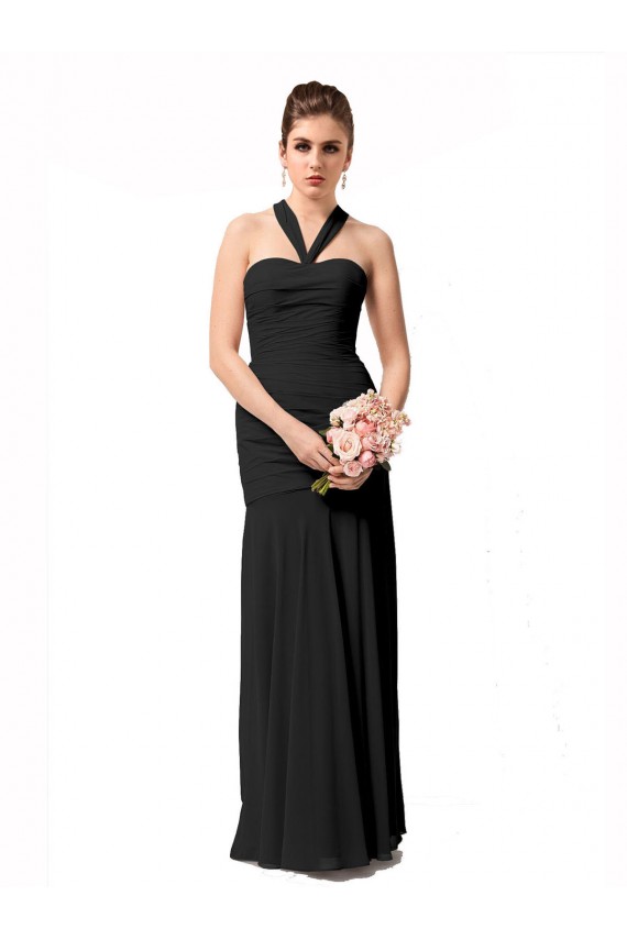 Noir Sirène Licou Mousseline Longue Robes demoiselle d'honneur Grossiste