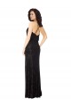 Noir Trapèze Bretelles spaghetti Velours Floral Velours Stretch Longue Robes demoiselle d'honneur Grossiste