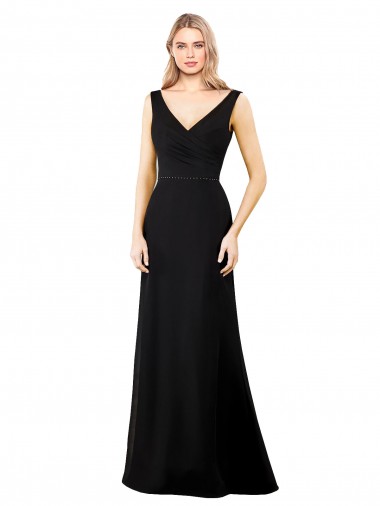 Noir Trapèze Col V Mousseline Longue Robes demoiselle d'honneur / Robes de bal Grossiste