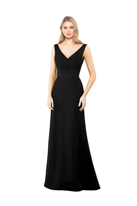 Noir Trapèze Col V Mousseline Longue Robes demoiselle d'honneur / Robes de bal Grossiste