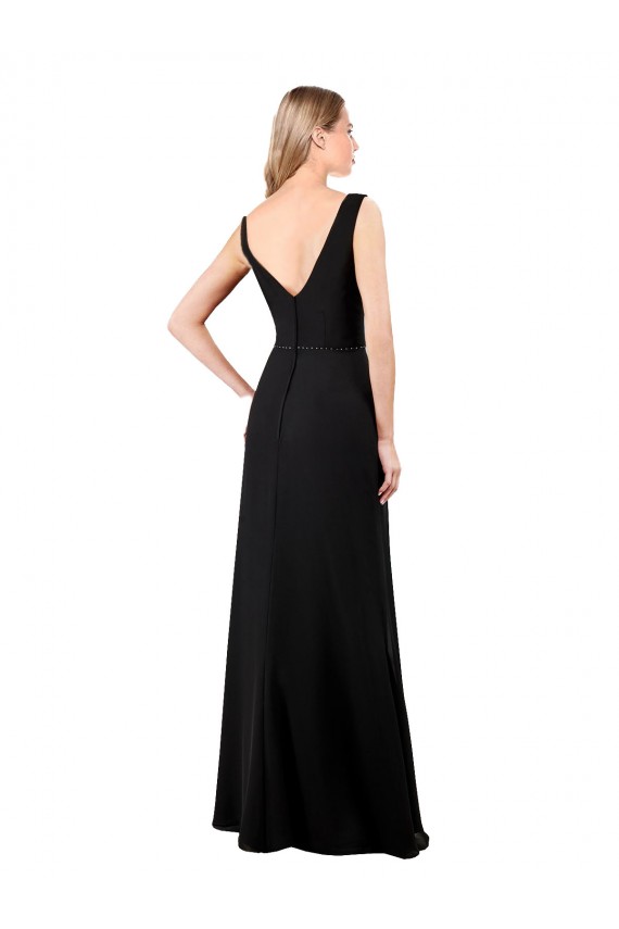 Noir Trapèze Col V Mousseline Longue Robes demoiselle d'honneur / Robes de bal Grossiste