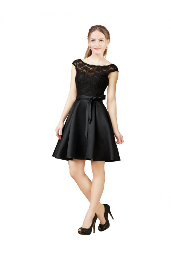Noir Trapèze Illusion Satiné Dentelle Courte Robes demoiselle d'honneur / Robes de cocktail Grossiste