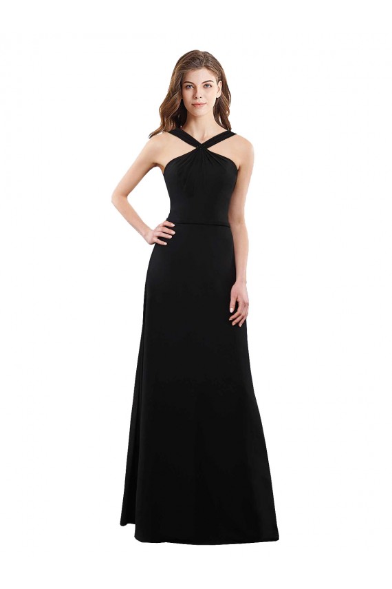 Noir Trapèze Licou Mousseline Longue Robes demoiselle d'honneur Grossiste