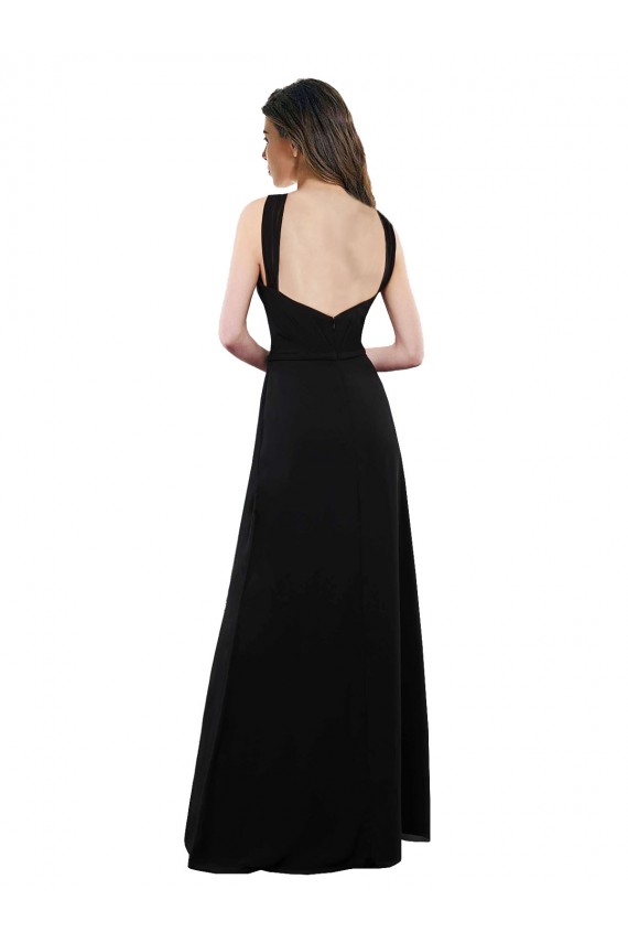 Noir Trapèze Licou Mousseline Longue Robes demoiselle d'honneur Grossiste
