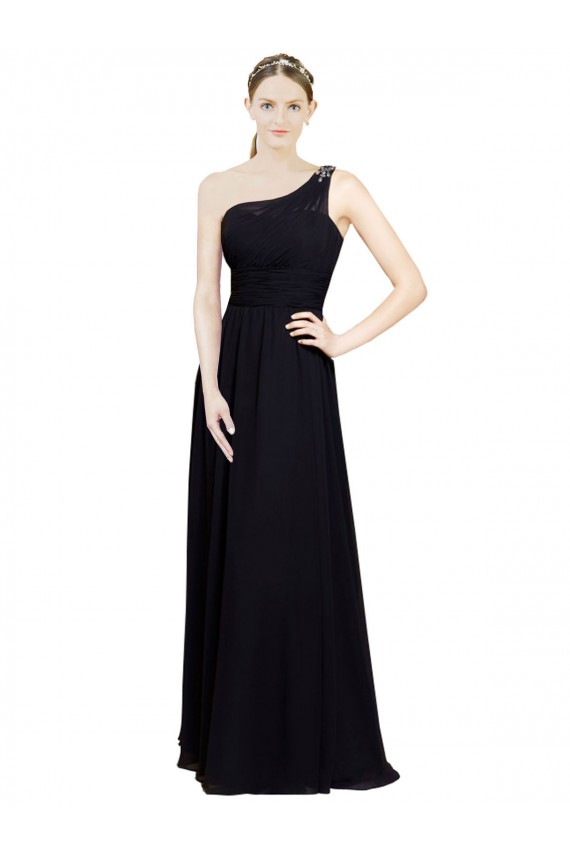 Noir Trapèze Mousseline Longue Robes demoiselle d'honneur Grossiste