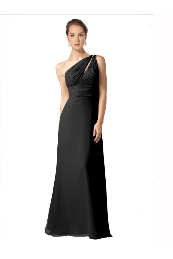 Noir Trapèze Mousseline Longue Robes demoiselle d'honneur Grossiste