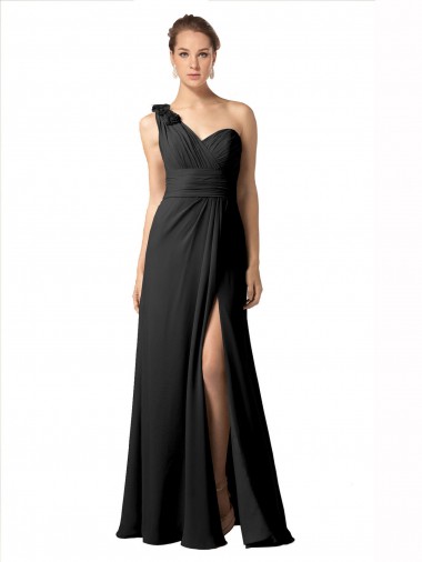Noir Trapèze Mousseline Longue Robes demoiselle d'honneur Grossiste