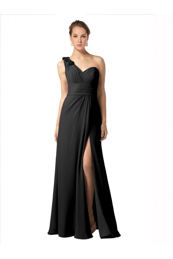 Noir Trapèze Mousseline Longue Robes demoiselle d'honneur Grossiste