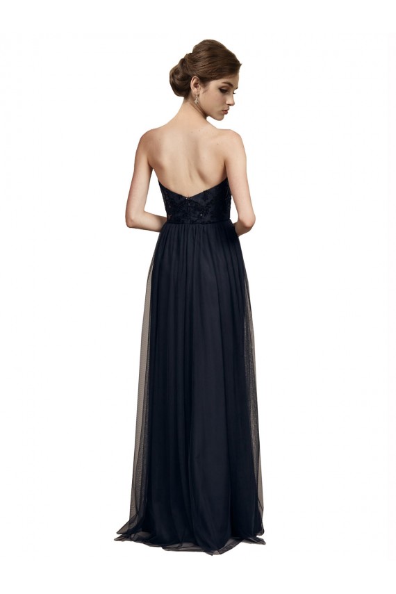 Noir Trapèze Sans bretelle Tulle Longue Robes demoiselle d'honneur Grossiste