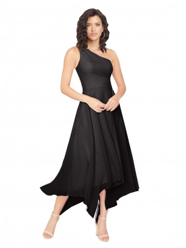 Noir Trapèze Sans bretelle midi Mousseline Courte Asymétrique Robes demoiselle d'honneur / Robes de cocktail Grossiste