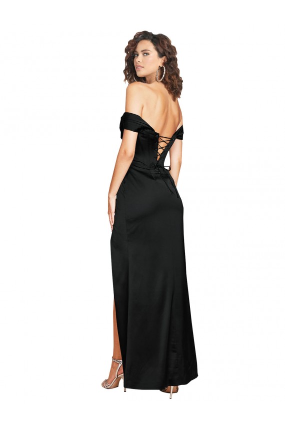 Noir Trapèze Satiné Soyeux Longue Formelles Robes demoiselle d'honneur / Robes de soirée / Robes de bal Grossiste