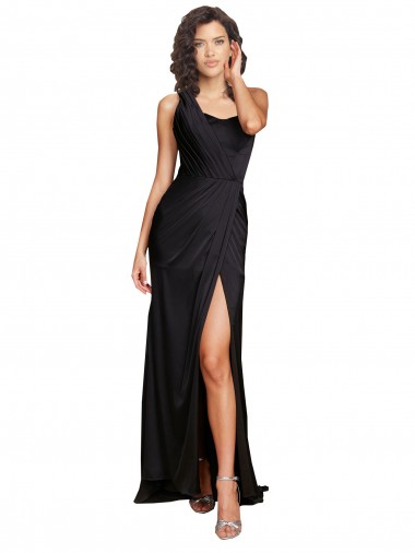 Noir Trapèze Satiné Soyeux Longue Formelles Robes demoiselle d'honneur / Robes de soirée / Robes de bal Grossiste