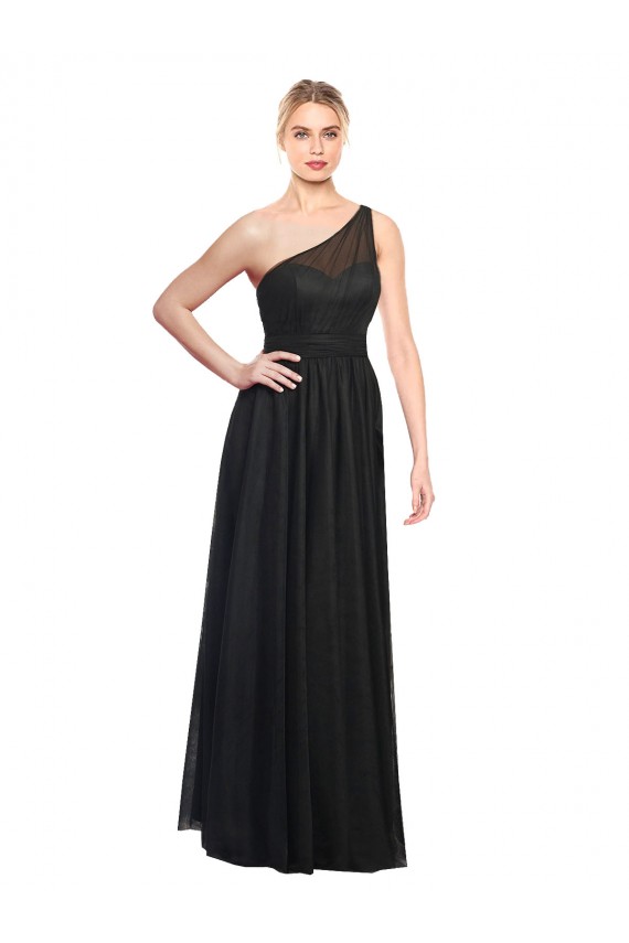 Noir Trapèze Tulle Longue Robes demoiselle d'honneur Grossiste