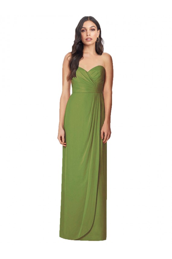 Olive verte Trompette Sans bretelle Mousseline Longue Robes demoiselle d'honneur Grossiste