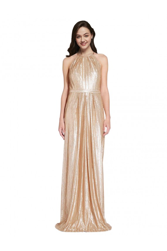 Or Fourreau Licou Col Haut Paillette Longue Formelles Robes demoiselle d'honneur / Robes de soirée / Robes de bal Grossiste