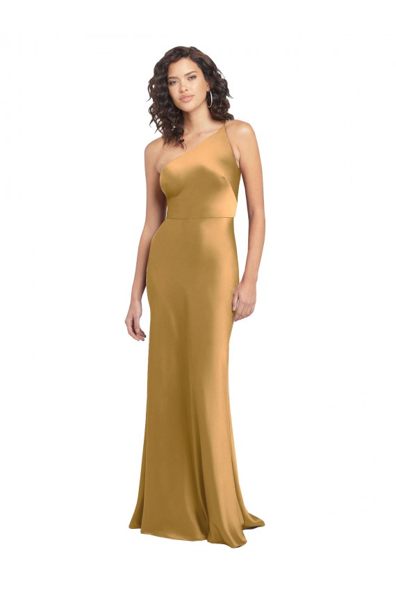 Or Trapèze Satiné Stretch Longue Formelles Robes demoiselle d'honneur / Robes de soirée / Robes de bal Grossiste