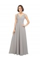 Oyster Argent Trapèze Col V Mousseline Longue Robes demoiselle d'honneur Grossiste