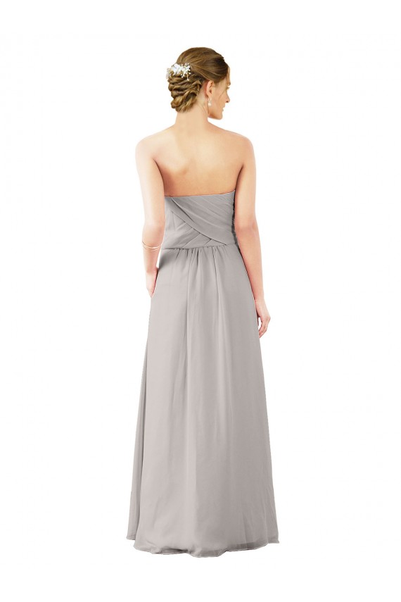 Oyster Argent Trapèze Sans bretelle Mousseline Longue Robes demoiselle d'honneur Grossiste