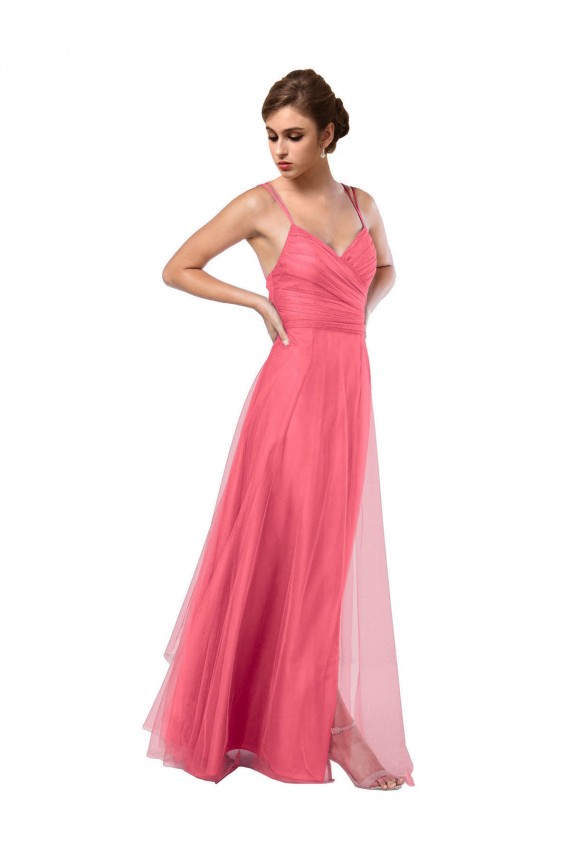 Pastèque Trapèze Bretelles spaghetti Tulle Longue Robes demoiselle d'honneur Grossiste