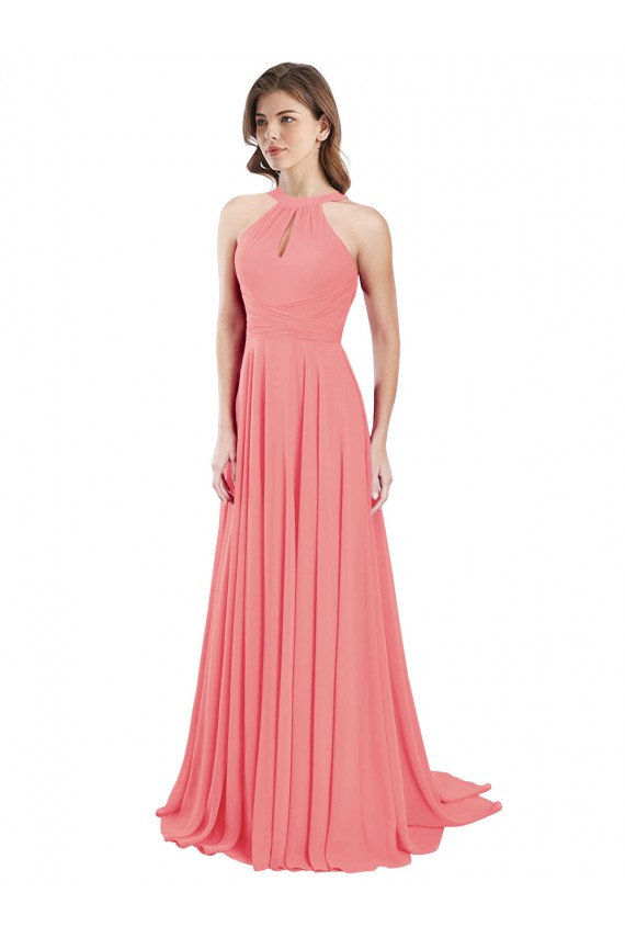 Pastèque Trapèze Licou Mousseline Longue Robes demoiselle d'honneur Grossiste