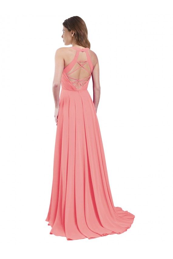 Pastèque Trapèze Licou Mousseline Longue Robes demoiselle d'honneur Grossiste