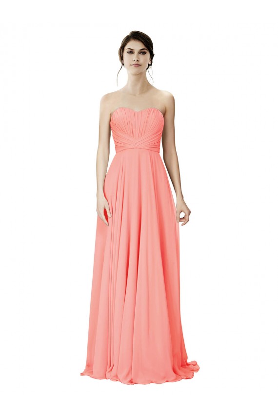Peach Trapèze Sans bretelle Mousseline Longue Robes demoiselle d'honneur Grossiste