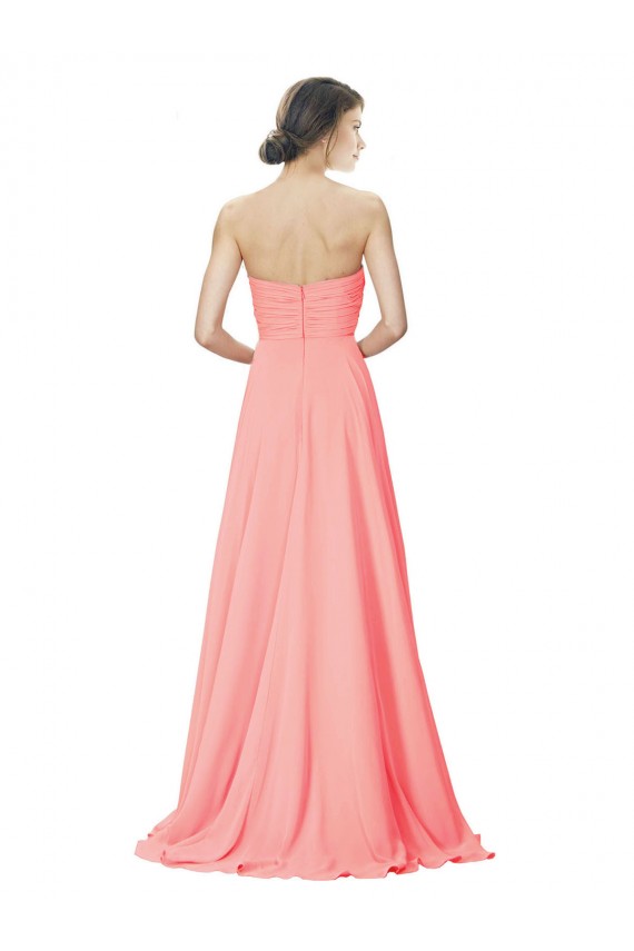 Peach Trapèze Sans bretelle Mousseline Longue Robes demoiselle d'honneur Grossiste