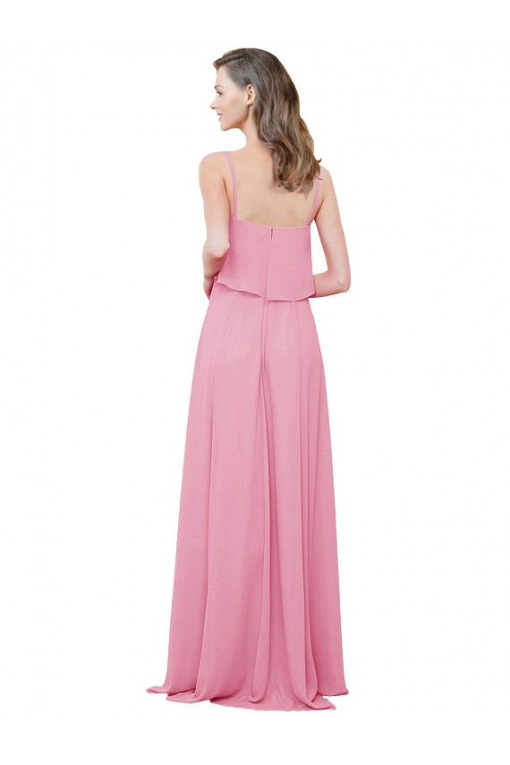 Peau Rose Trapèze Bretelles spaghetti Mousseline Longue Robes demoiselle d'honneur Grossiste