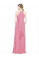 Peau Rose Trapèze Licou Col V Mousseline Longue Robes demoiselle d'honneur Grossiste