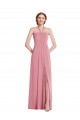 Peau Rose Trapèze Licou Mousseline Longue Robes demoiselle d'honneur Grossiste